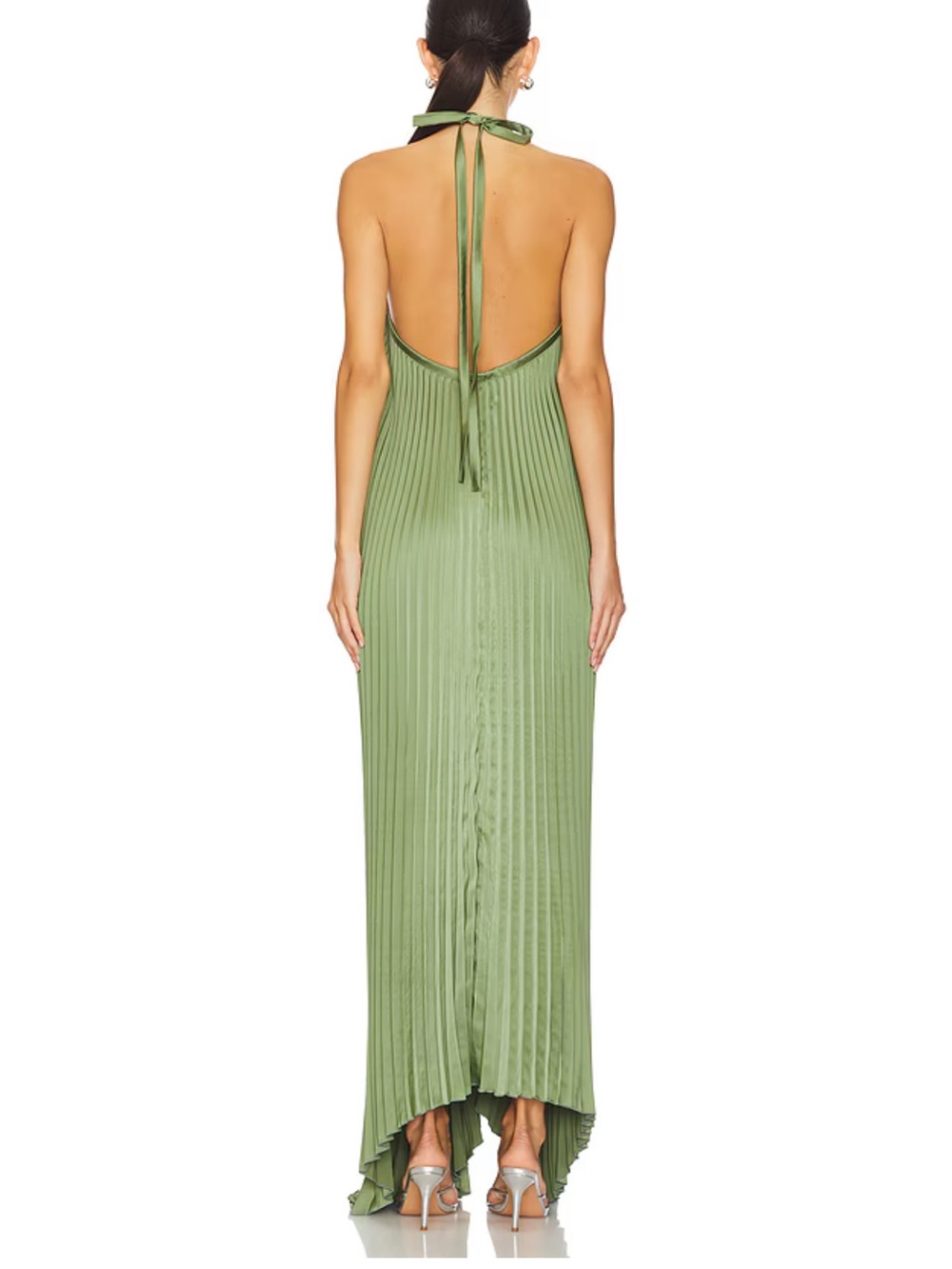 Lidee Deesse Gown in Moss Green Maxi Dress Pleated Halter US 4 - Picture 2 of 8